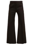 Matchesfashion.com Valentino - Exaggerated Flare Wool Blend Crepe Trousers - Womens - Black