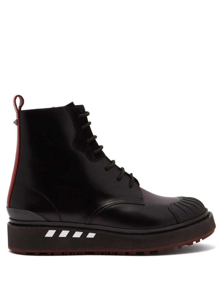 Valentino Leather And Suede-trimmed Ankle Boots