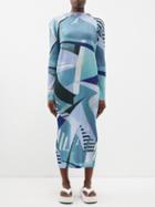 Pleats Please Issey Miyake - Abstract-print Technical-pleated Midi Dress - Womens - Light Blue