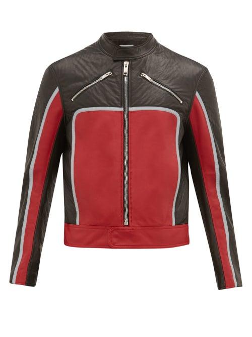 Matchesfashion.com Givenchy - Logo Appliqu Leather Biker Jacket - Mens - Black Red