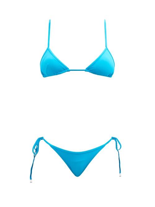 Matchesfashion.com The Attico - Side-tie Triangle Bikini - Womens - Blue