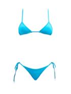Matchesfashion.com The Attico - Side-tie Triangle Bikini - Womens - Blue