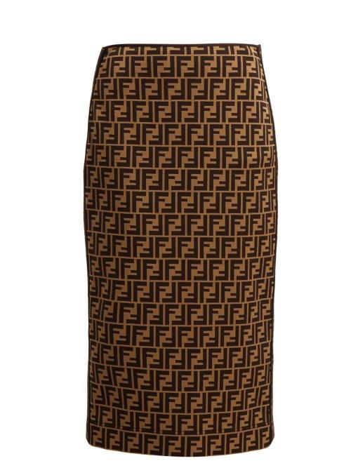 Matchesfashion.com Fendi - Ff Jacquard Midi Skirt - Womens - Brown Multi