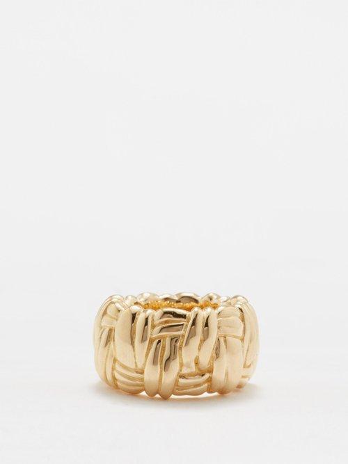 Bottega Veneta - Pleat 18kt Gold-plated Sterling-silver Ring - Womens - Yellow Gold