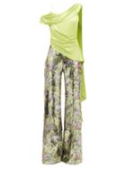 Matchesfashion.com Halpern - Draped-bodice Sequinned Jumpsuit - Womens - Green