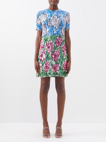 Ashish - Floral Sequinned Mini Dress - Womens - Multi