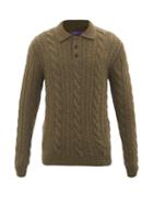 Ralph Lauren Purple Label - Cable-knit Cashmere Long-sleeved Polo Shirt - Mens - Khaki