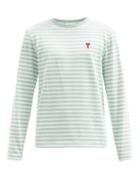 Matchesfashion.com Ami - Ami De Coeur-embroidered Striped Cotton T-shirt - Mens - Green White