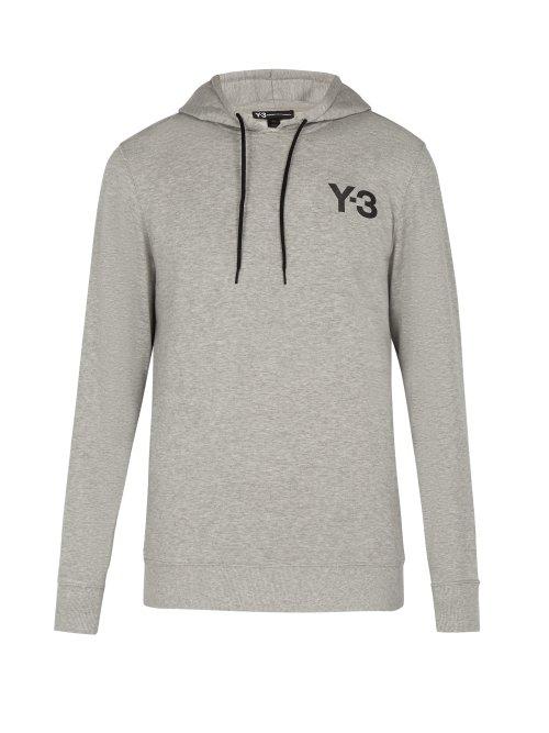 Matchesfashion.com Y-3 - Logo Print Hooded Cotton Sweatshirt - Mens - Grey