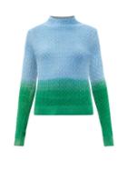 Jw Anderson - High-neck Striped Merino Cable-knit Sweater - Womens - Green Multi