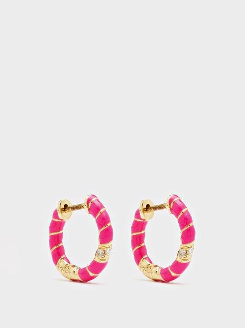 Yvonne Lon - Mini Torsade Diamond & 9kt Gold Hoop Earrings - Womens - Pink