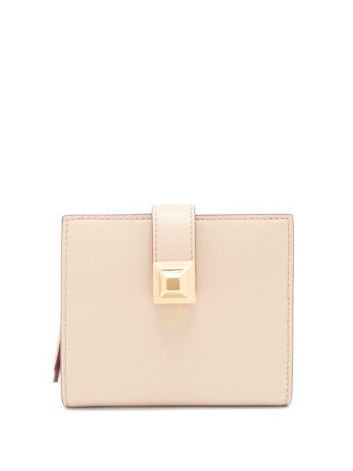 Matchesfashion.com Fendi - Stud Embellished Expandable Leather Wallet - Womens - Beige Multi