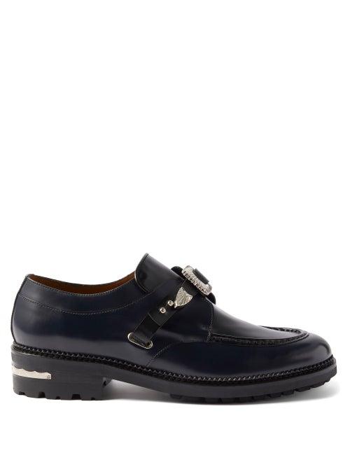 Toga Virilis - Panelled Metal-plaque Leather Loafers - Mens - Black Navy