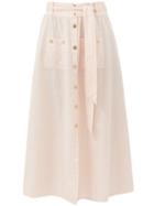 Matchesfashion.com Melissa Odabash - Alisa Candy-striped Cotton Midi Skirt - Womens - Light Pink