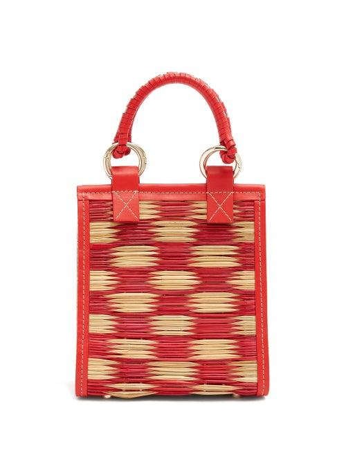Matchesfashion.com Heimat Atlantica - G Mini Leather-trimmed Woven-reed Tote - Womens - Red Multi