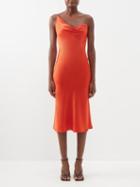 Stella Mccartney - Asymmetric Satin Midi Dress - Womens - Red