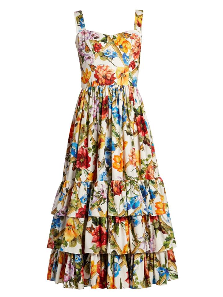 Dolce & Gabbana Floral-print Tiered-ruffle Midi Dress