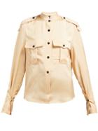 Matchesfashion.com Petar Petrov - Britta Flap Pocket Sateen Blouse - Womens - Beige