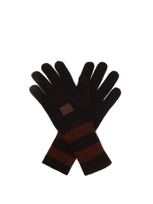 Acne Studios - Kenny Face-patch Striped Wool-blend Gloves - Mens - Black Brown