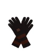 Acne Studios - Kenny Face-patch Striped Wool-blend Gloves - Mens - Black Brown