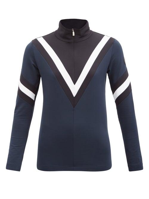 Matchesfashion.com Toni Sailer - Hedda Striped Quarter-zip Thermal Top - Womens - Dark Blue