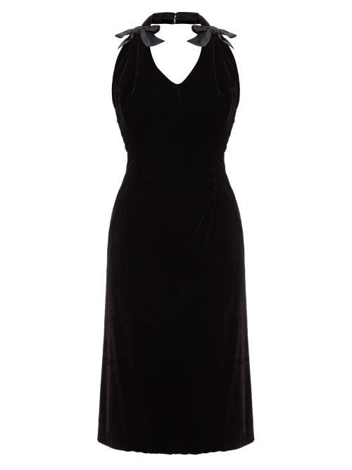 Matchesfashion.com William Vintage - Dior 1957 Halterneck Velvet Knee Length Dress - Womens - Black