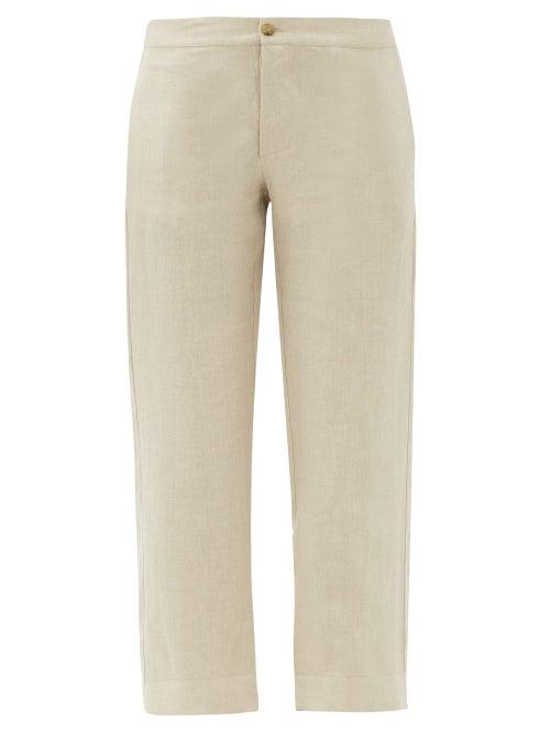 Matchesfashion.com Asceno - Antibes Cropped Linen Straight-leg Trousers - Womens - Light Beige