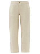 Matchesfashion.com Asceno - Antibes Cropped Linen Straight-leg Trousers - Womens - Light Beige