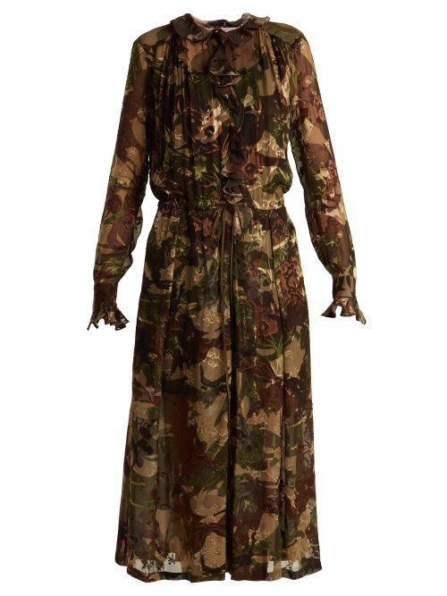 Matchesfashion.com Preen By Thornton Bregazzi - Lucinda Camouflage Print Hammered Silk Dress - Womens - Multi