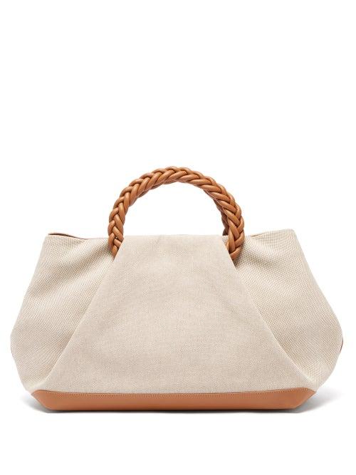 Ladies Bags Hereu - Masia Braided-handle Canvas Tote Bag - Womens - Beige Multi
