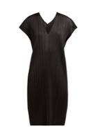 Matchesfashion.com Pleats Please Issey Miyake - V Neck Tech Pleated Tunic Dress - Womens - Black