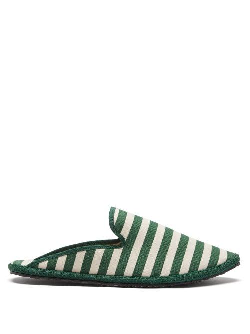 Ladies Shoes Vibi Venezia - Whipstitched Striped-canvas Furlane Slippers - Womens - Green White