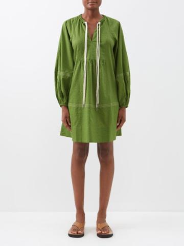 Lee Mathews - Gina Cotton-seersucker Mini Dress - Womens - Green