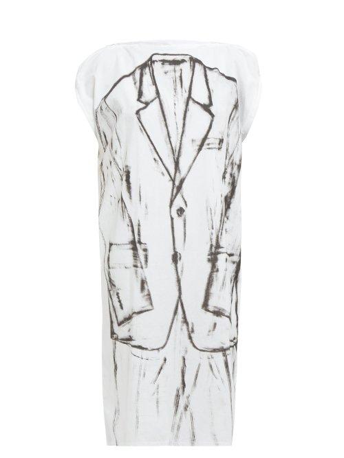 Matchesfashion.com Mm6 Maison Margiela - Blazer Print Cotton Midi Dress - Womens - White