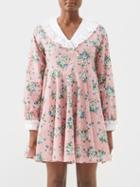 Batsheva - Harper Broderie-collar Floral Cotton Mini Dress - Womens - Pink Multi