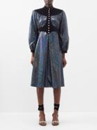Batsheva - Ashlyn Velvet-trim Holographic-lam Dress - Womens - Dark Grey
