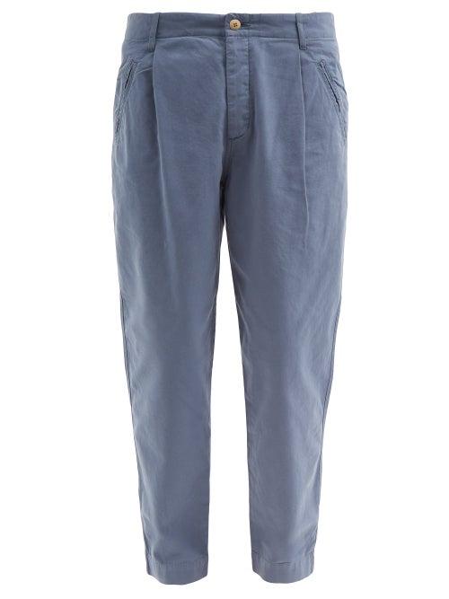 Matchesfashion.com Folk - Assembly Pleated Cotton Tapered-leg Trousers - Mens - Blue