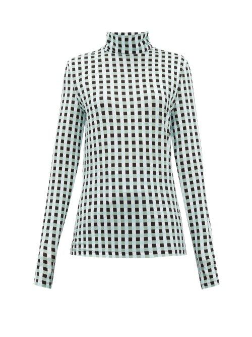 Matchesfashion.com Proenza Schouler White Label - Roll-neck Checked Cotton-blend Jersey Top - Womens - Light Blue