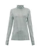 Matchesfashion.com Proenza Schouler White Label - Roll-neck Checked Cotton-blend Jersey Top - Womens - Light Blue