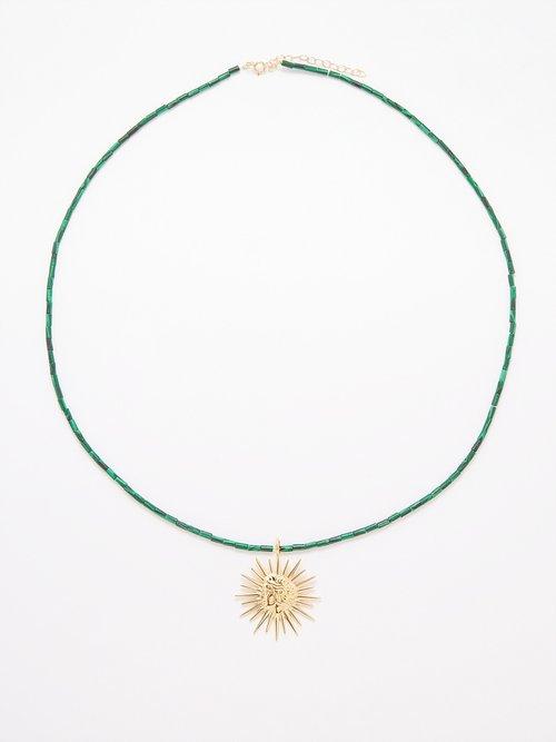 Hermina Athens - Sun Tarot Malachite & Gold-plated Necklace - Womens - Blue Multi