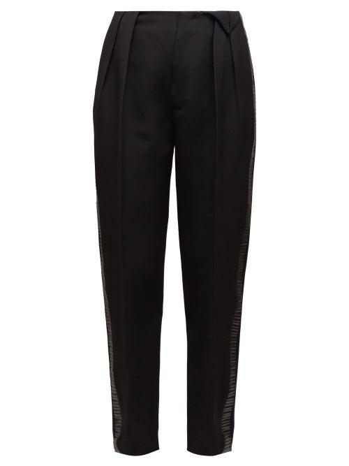 Matchesfashion.com Bottega Veneta - Ribbed Leather Panel Twill Trousers - Womens - Black