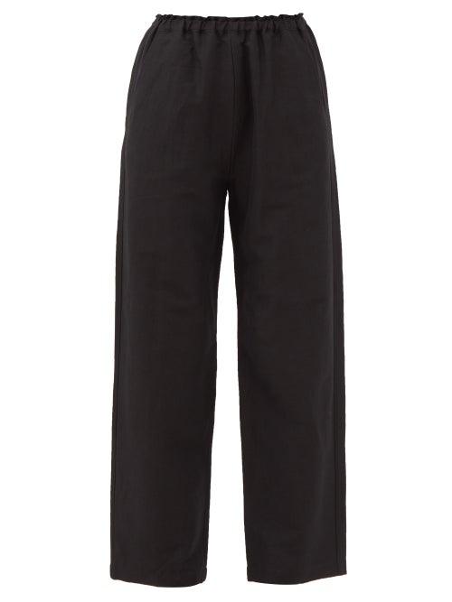 Totme - Wide-leg Linen-blend Poplin Trousers - Womens - Black