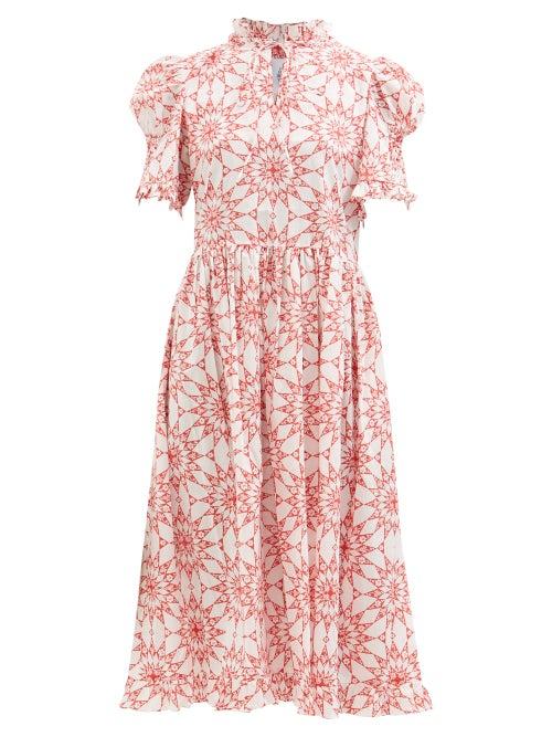 Horror Vacui - Leandra Versailles-print Cotton-poplin Midi Dress - Womens - Red White