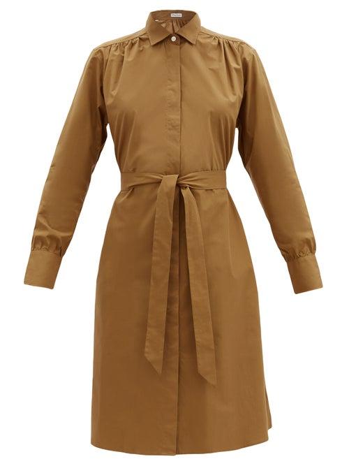 Matchesfashion.com Officine Gnrale - Virginie Waist-tie Cotton-poplin Shirt Dress - Womens - Camel