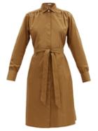 Matchesfashion.com Officine Gnrale - Virginie Waist-tie Cotton-poplin Shirt Dress - Womens - Camel