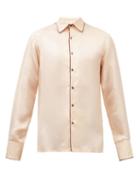 73 London - Piped-trim Silk-satin Shirt - Mens - Cream