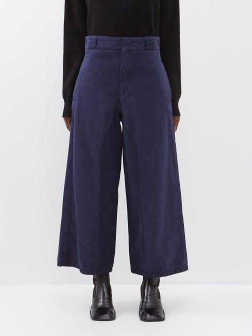 Lemaire - Cropped Wide-leg Denim Trousers - Womens - Navy