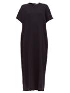 Matchesfashion.com Raey - Grown On Sleeve Darted Wool Crepe Midi Dress - Womens - Navy