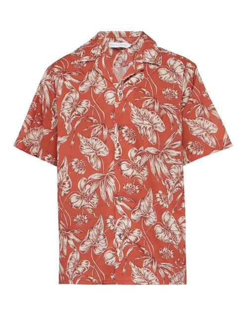 Matchesfashion.com Desmond & Dempsey - Foliage Print Cotton Poplin Pyjama Shirt - Mens - Red