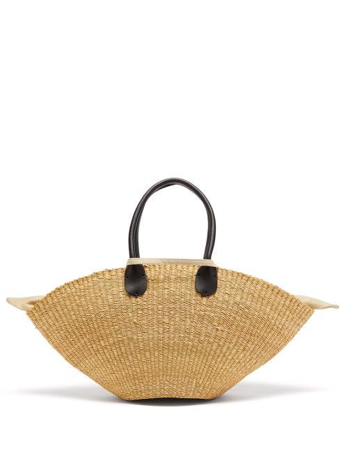 Muu - Sophia Leather-trim Straw Tote Bag - Womens - Black Multi